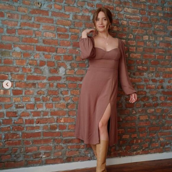 BNWT - BACKYARD ROSES KATE MIDI DRESS BROWN - S - Picture 1 of 10